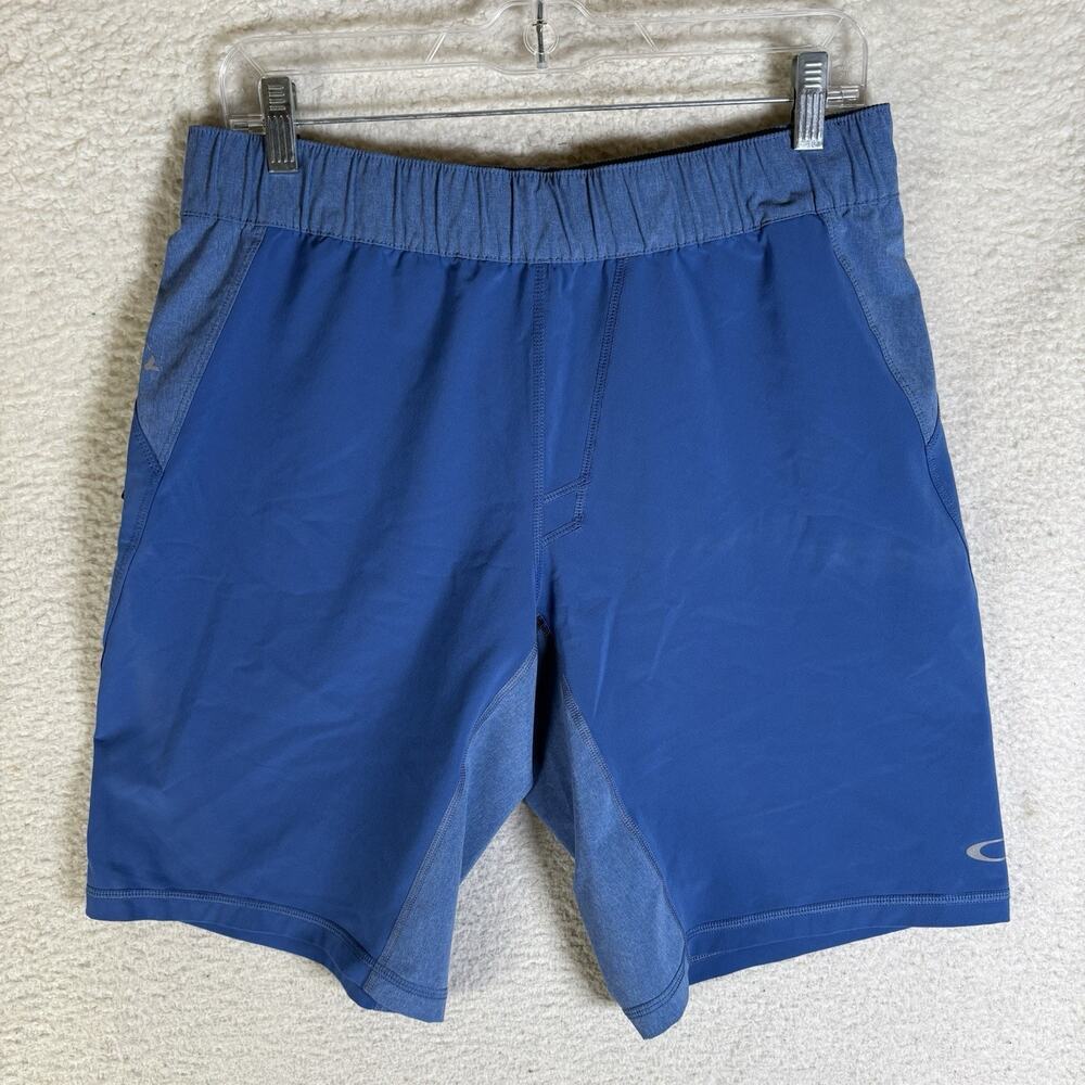 Oakley Traverse Athletic Shorts Mens Medium Blue Zip Media Pocket Gym Workout